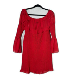 NWT Pretty Little Thing Plus Red Off the Shoulder Chiffon Bodycon Dress 18